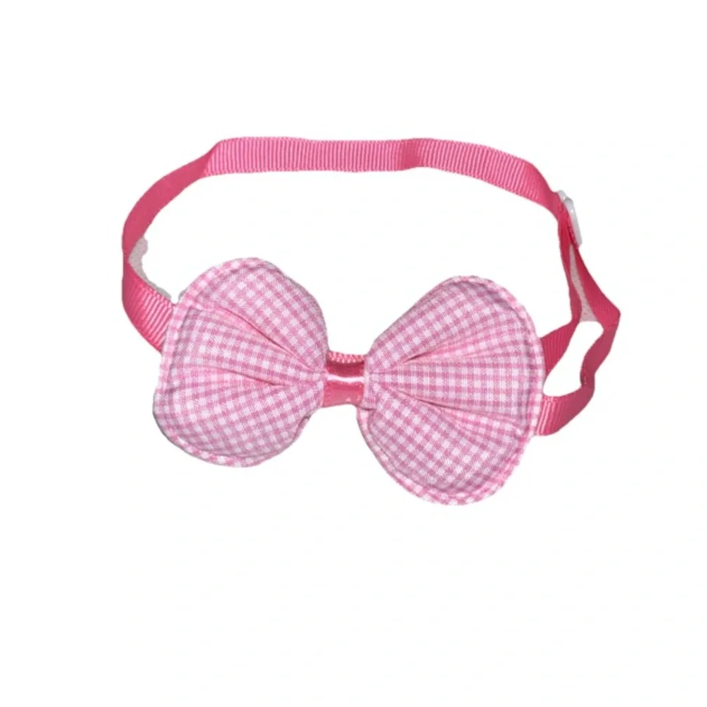 Pet Bow Tie Collar Pink/White Gingham Pattern OS Adjustable NEW
